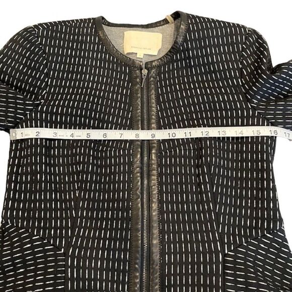 Rebecca Taylor Peplum Zip Blazer Cotton Blend Lamb Leather Trim Black Size 2 - Picture 8 of 11